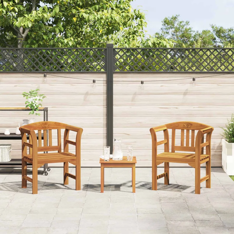 Ensemble de salon Rose de jardin 3 pcs Bois d'Acacia Massif - 4