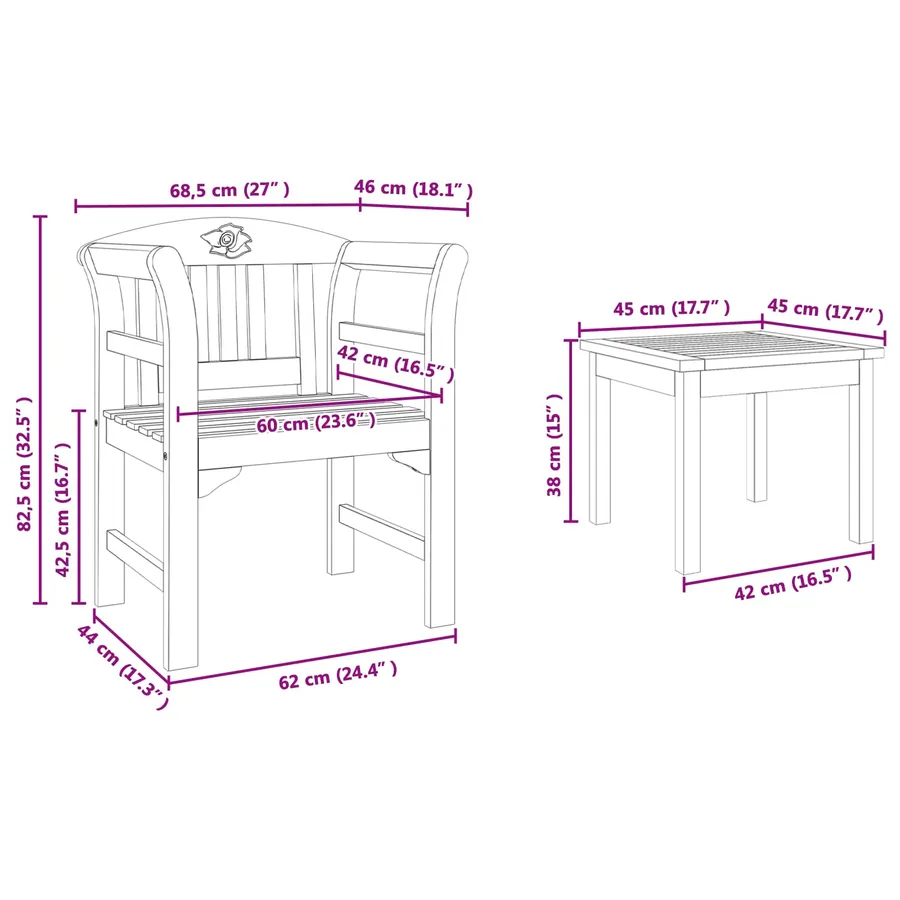 Ensemble de salon Rose de jardin 3 pcs Bois d'Acacia Massif - 8