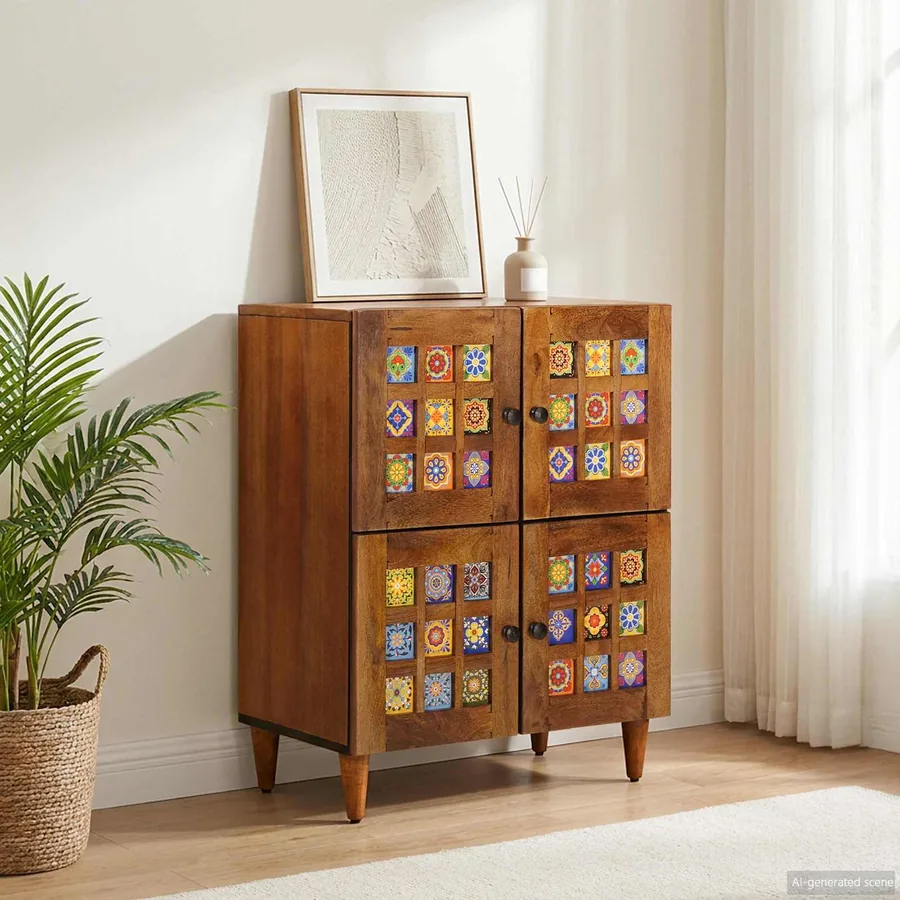 Buffet avec porte Noyer 60 x 33 x 75 cm Bois de mangue massif