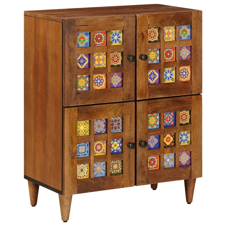 Buffet avec porte Noyer 60 x 33 x 75 cm Bois de mangue massif - 2