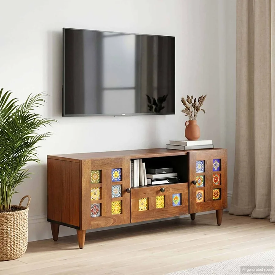 Meuble TV Noyer 105 x 33 x 46 cm Bois de mangue massif