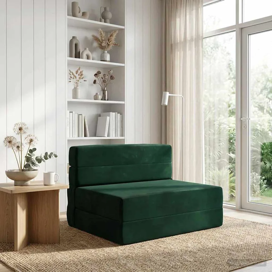 Canapé-lit pliant Vert foncé 190 x 100 x 15 cm Velours