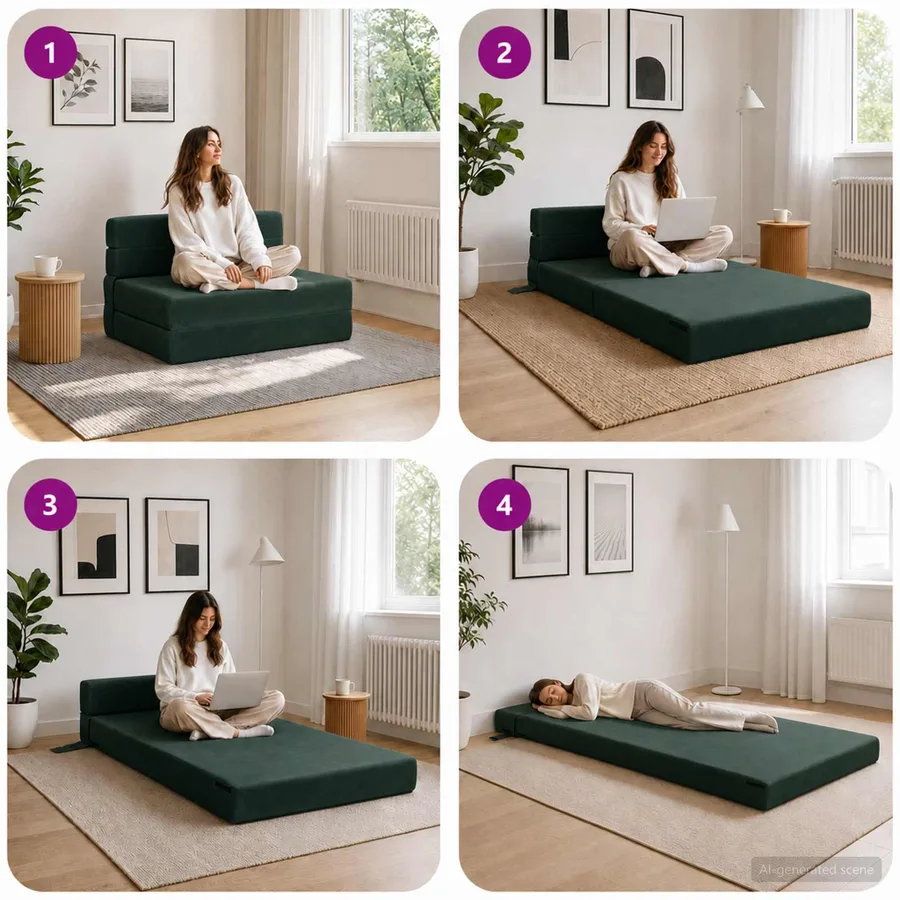 Canapé-lit pliant Vert foncé 190 x 100 x 15 cm Velours - 7