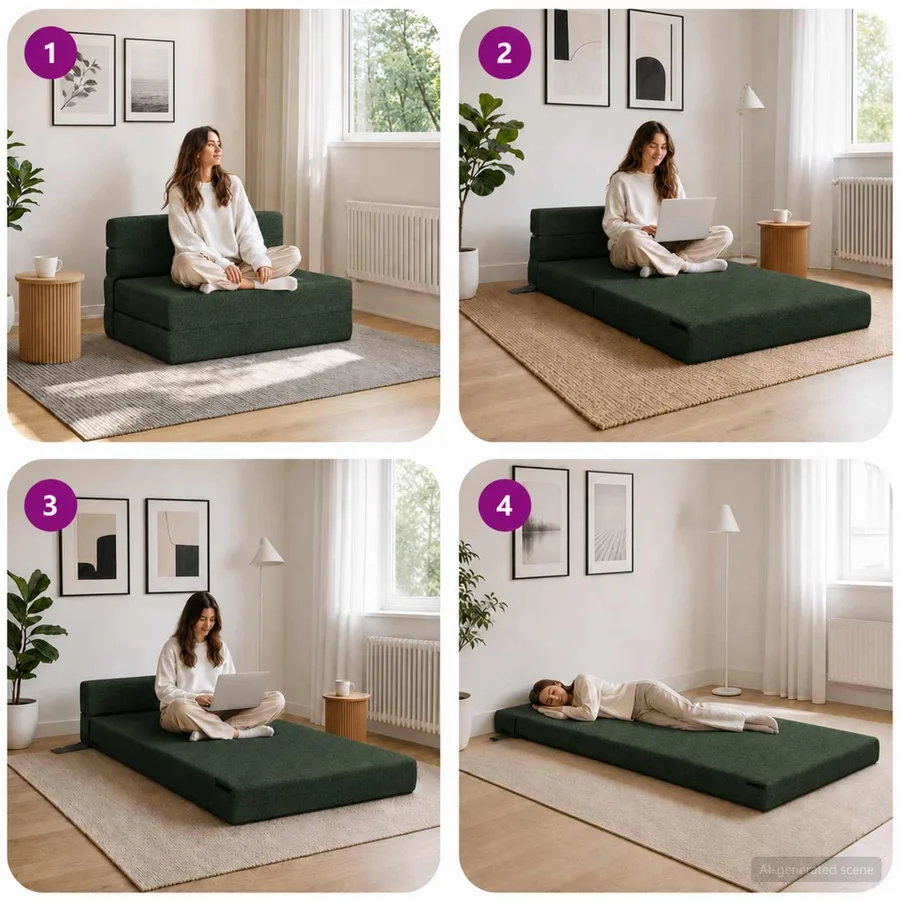 Canapé-lit pliable Vert foncé 100 x 80 x 60 cm Tissu - 7