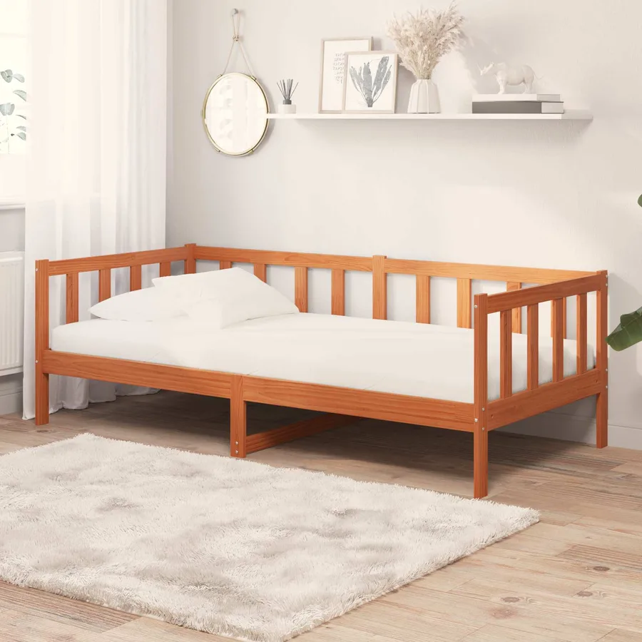 Lit d'appoint avec matelas Brun ciré et blanc 90 x 200 cm - 2