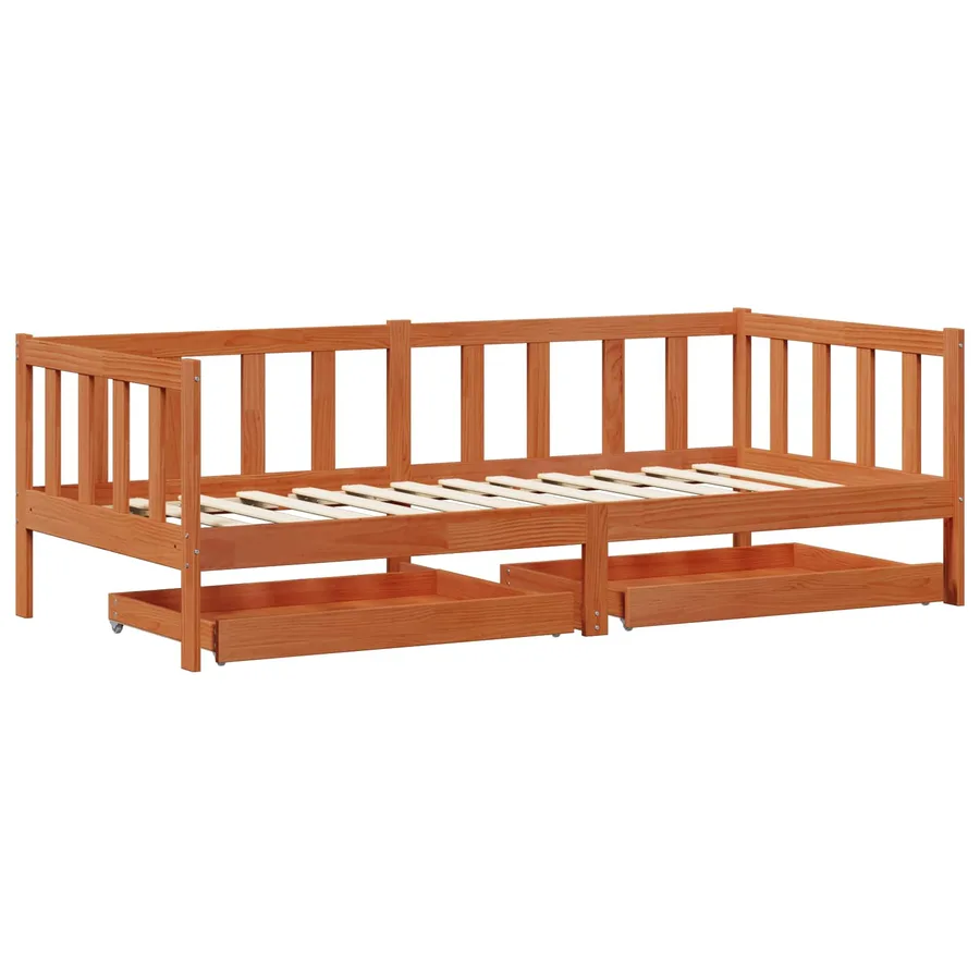 Lit d'appoint avec tiroir 3 pcs Cire marron Bois de Pin Massif - 3