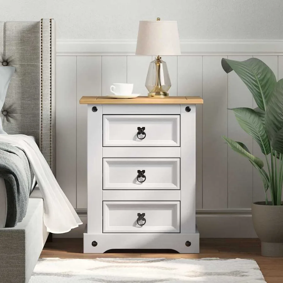 Table de chevet Corona Blanc 53 x 39 x 66 cm Pin massif