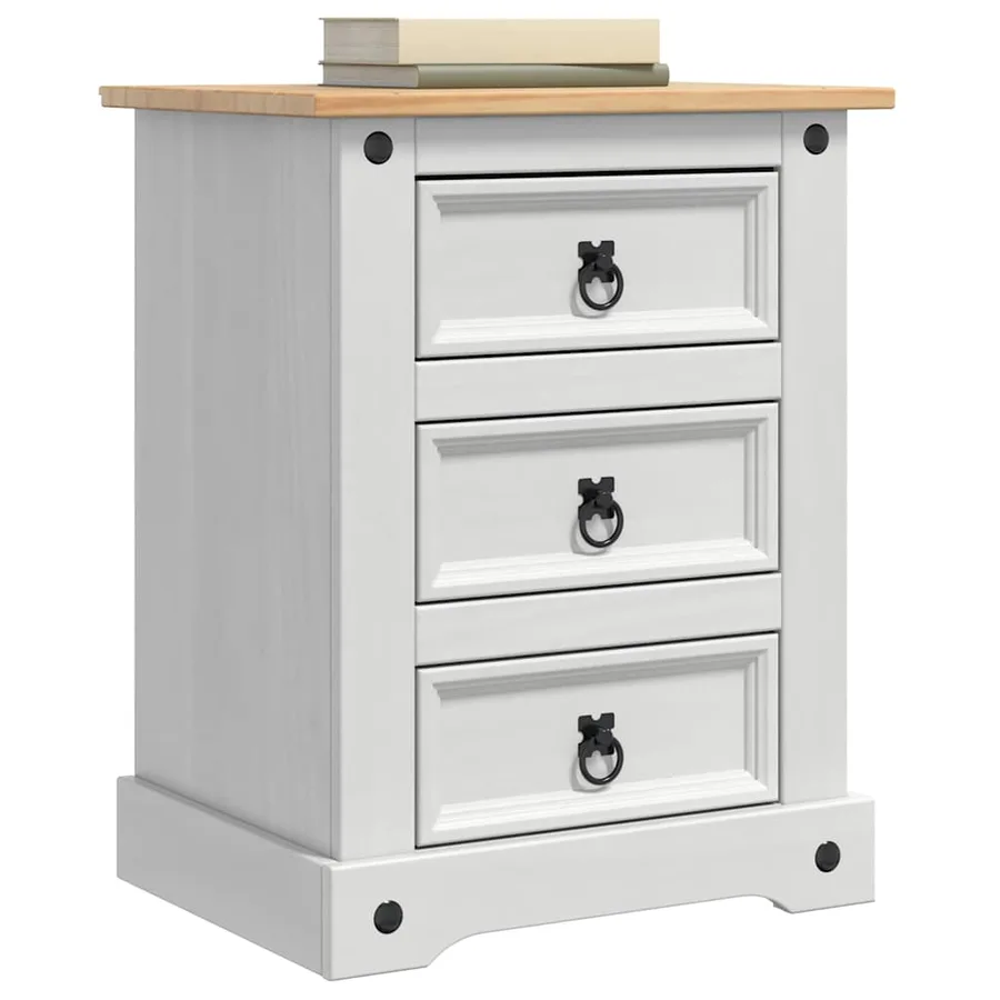 Table de chevet Corona Blanc 53 x 39 x 66 cm Pin massif - 3