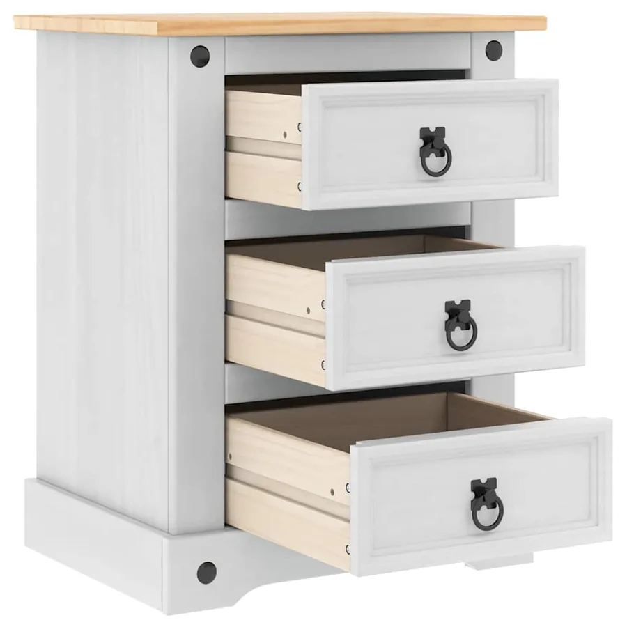 Table de chevet Corona Blanc 53 x 39 x 66 cm Pin massif - 5