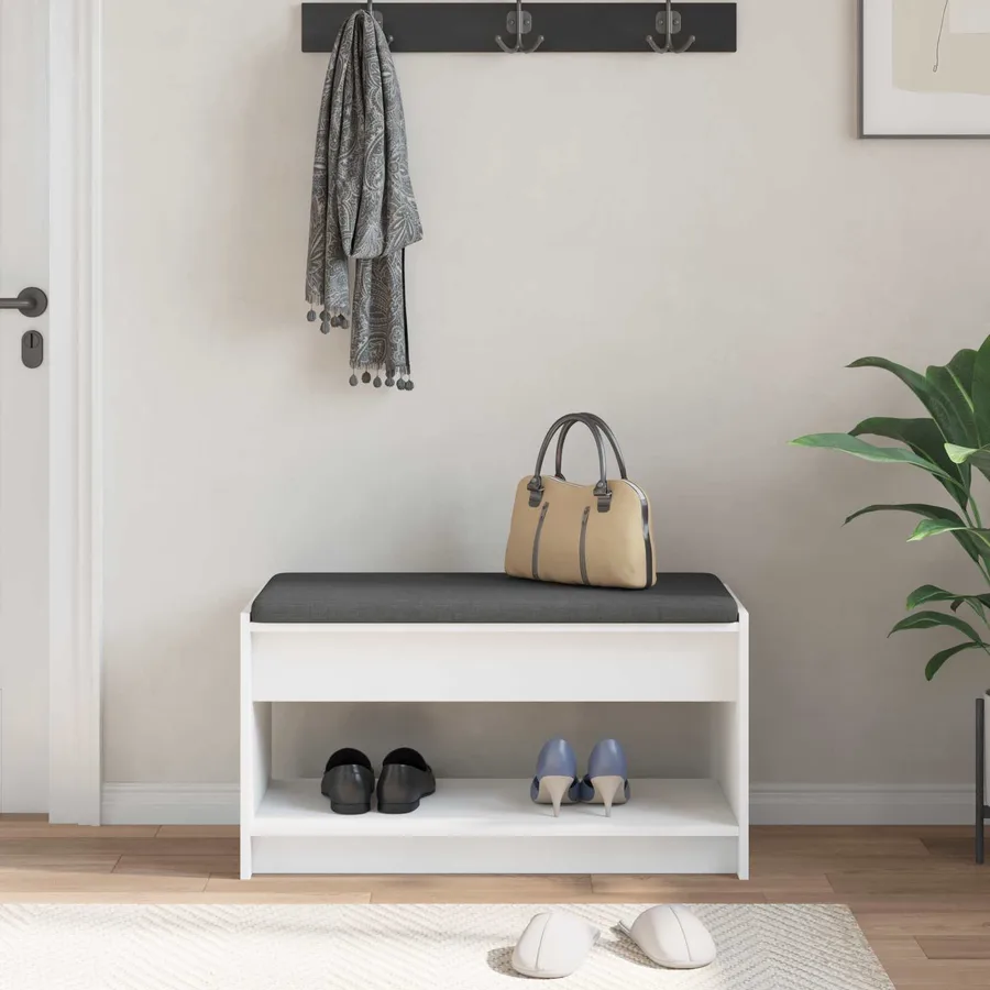 Banc d'entrée Blanc 83 x 38 x 45 cm Bois Ingénierie et Tissu - 4