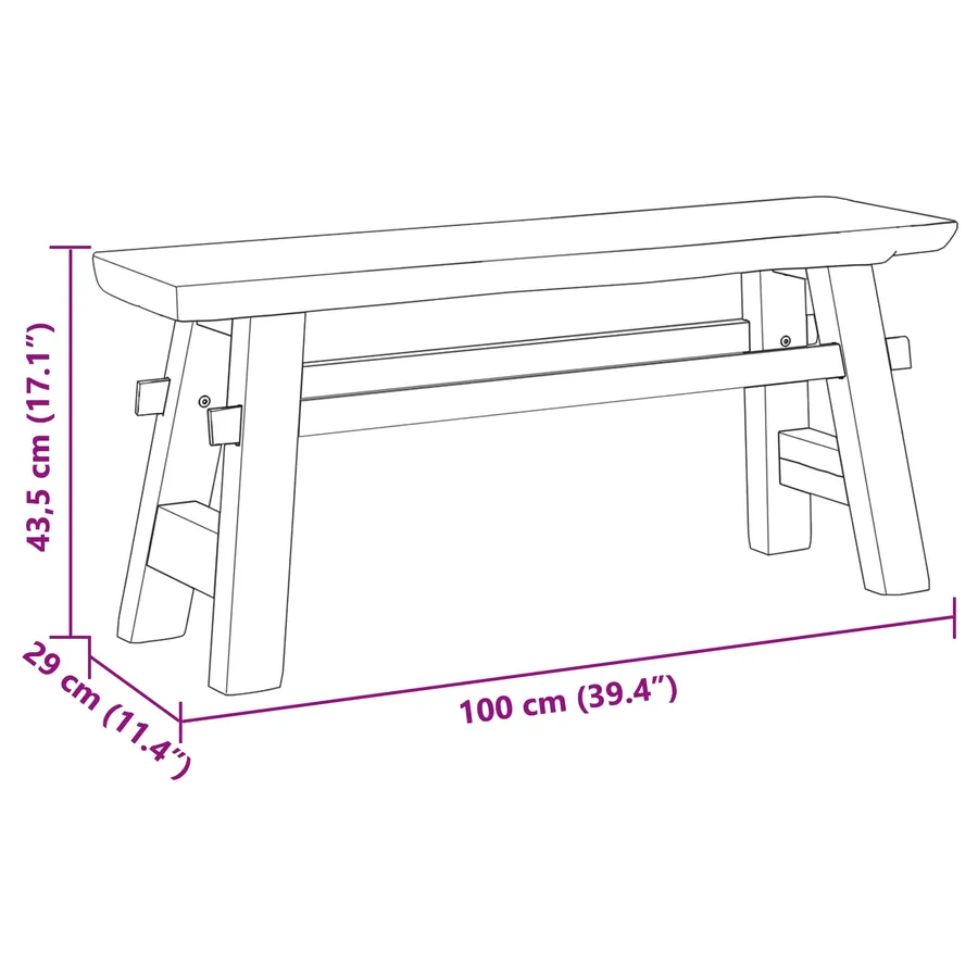 banc Naturel 100 x 29 x 43,5 cm Bois de teck massif - 9