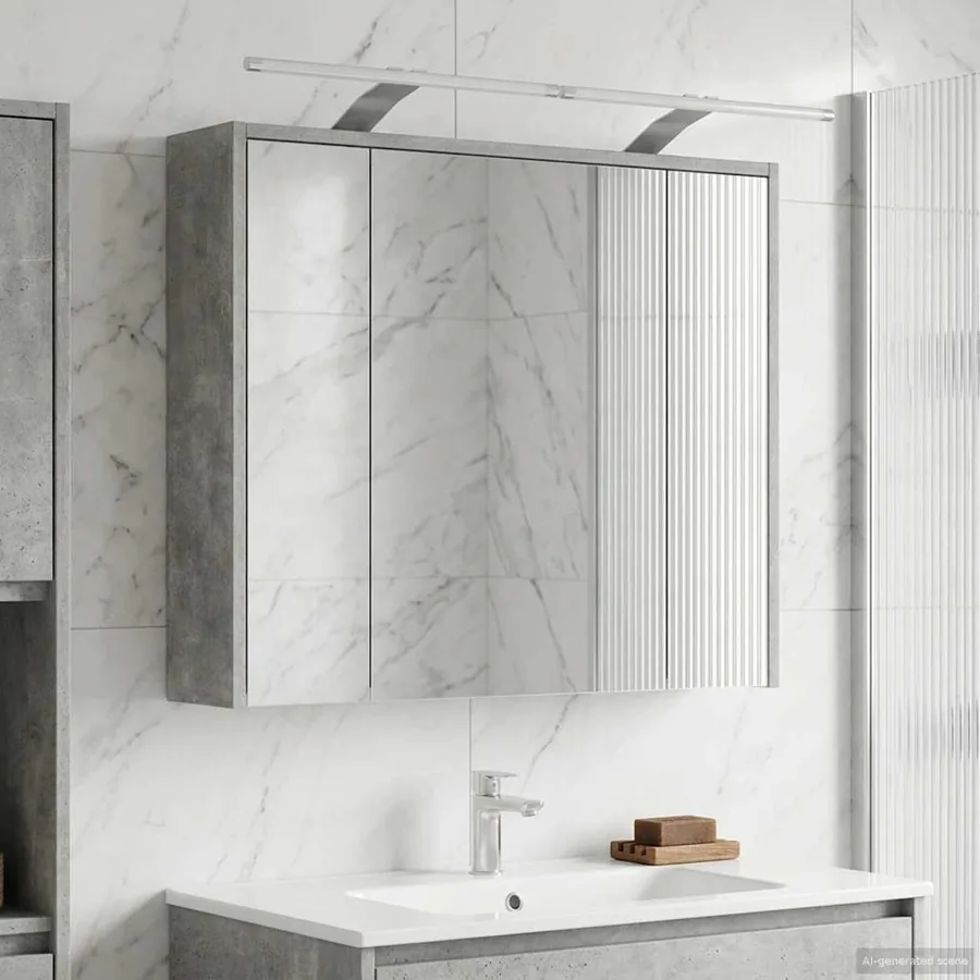 Armoire Miroir de Salle de Bain Gris béton 73,5 x 16 x 62,5 cm