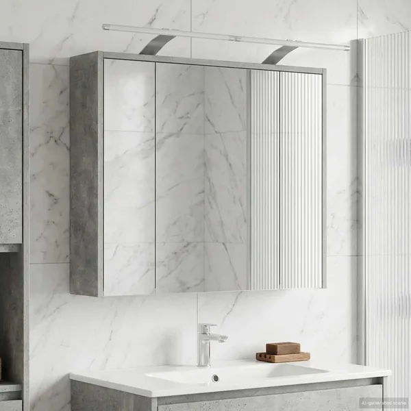 Armoire Miroir de Salle de Bain Gris béton 73,5 x 16 x 62,5 cm