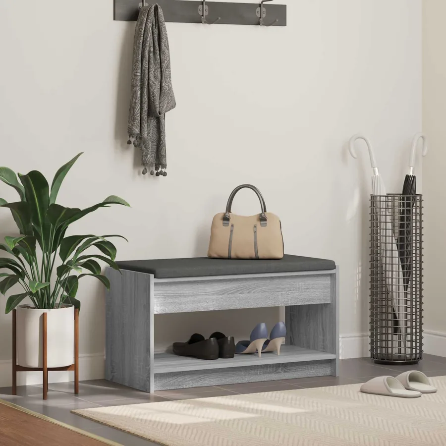 Banc d'entrée avec coussin Gris Sonoma 83 x 38 x 45 cm