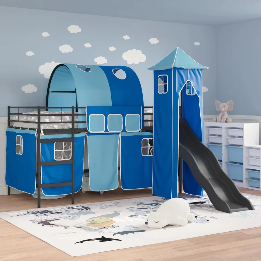 Lit mezzanine pour enfants Uni Noir et Bleu 100 x 200 cm métal - 3