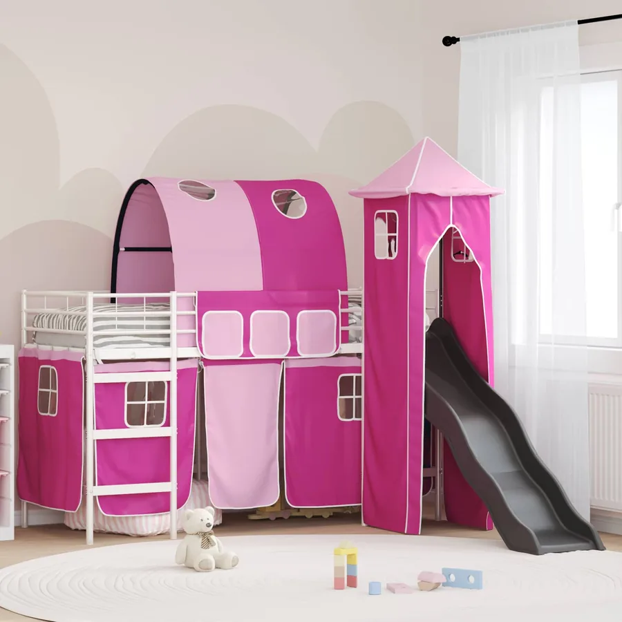 Lit mezzanine pour enfants Uni Blanc et rose 75 x 190 cm métal