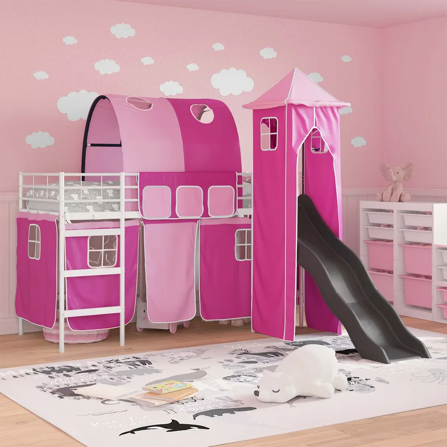Lit mezzanine pour enfants Uni Blanc et rose 75 x 190 cm métal - 3