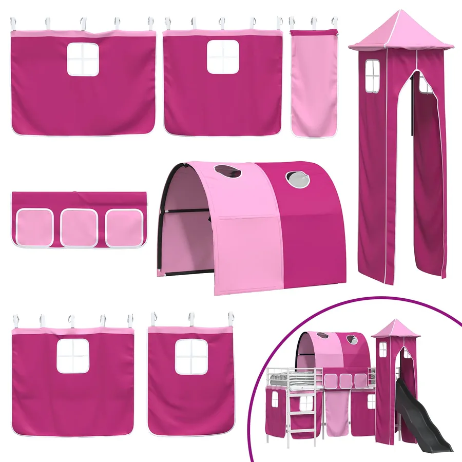 Lit mezzanine pour enfants Uni Blanc et rose 75 x 190 cm métal - 7
