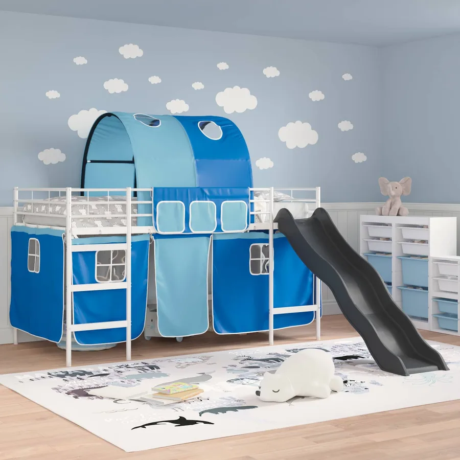 Lit mezzanine pour enfants Blanc et Bleu 100 x 200 cm Métал - 3