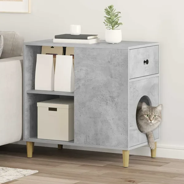 Maison pour chat Béton 72 x 42.5 x 70 cm Bois d'ingénierie