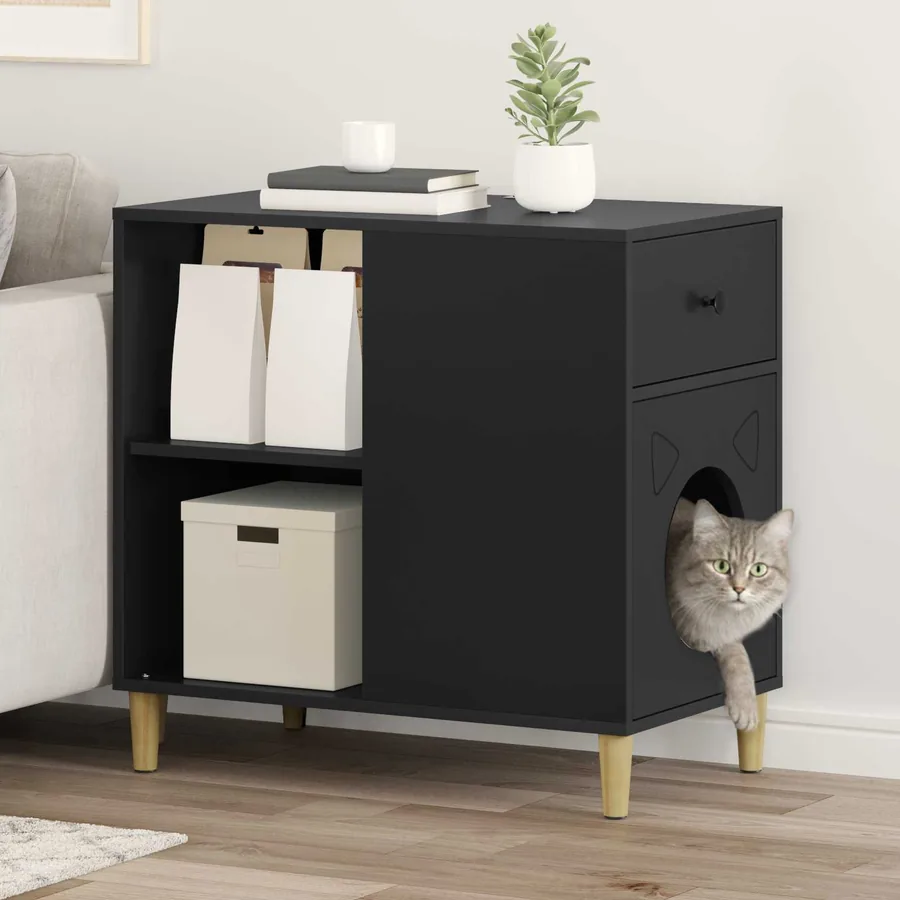 Maison pour chat Noir 72 x 42.5 x 70 cm Bois d'ingénierie