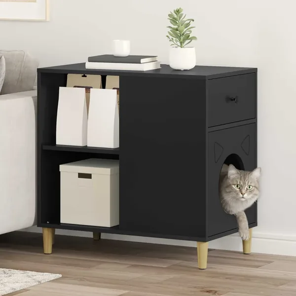 Maison pour chat Noir 72 x 42.5 x 70 cm Bois d'ingénierie