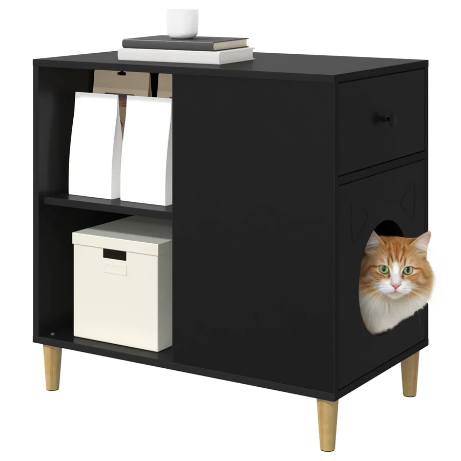 Maison pour chat Noir 72 x 42.5 x 70 cm Bois d'ingénierie - 3