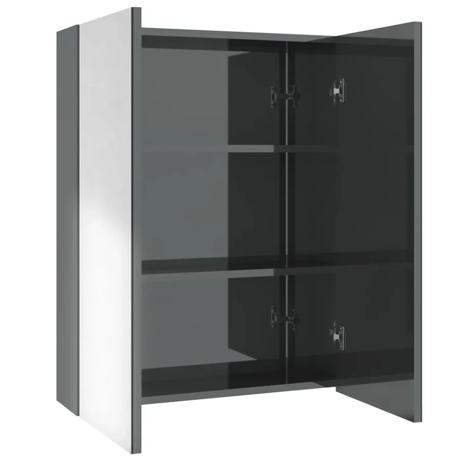 Armoire à miroir de salle de bain 60x15x75 cm MDF Gris brillant - 2