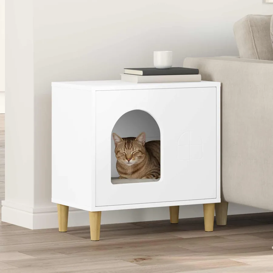 Maison pour chat Blanc 51 x 30 x 52 cm Bois d'ingénierie