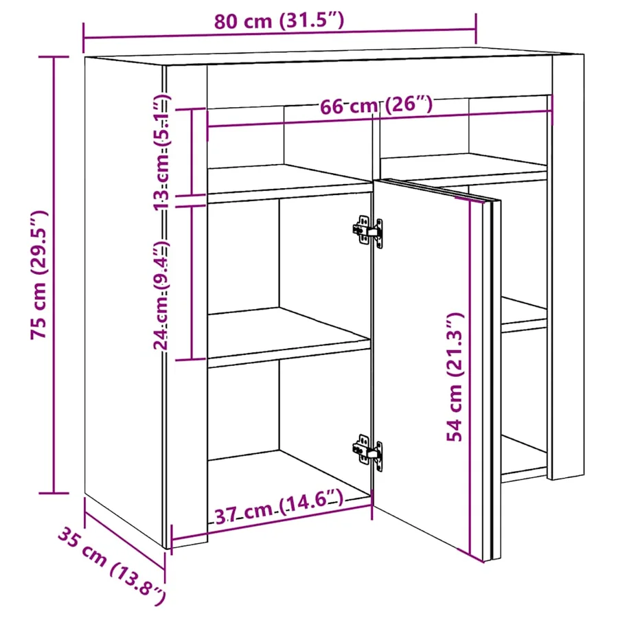 Buffet avec lumières LED Blanc 80x35x75 cm - 16