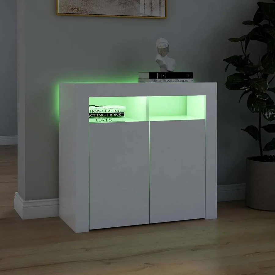 Buffet avec lumières LED Blanc 80x35x75 cm - 4