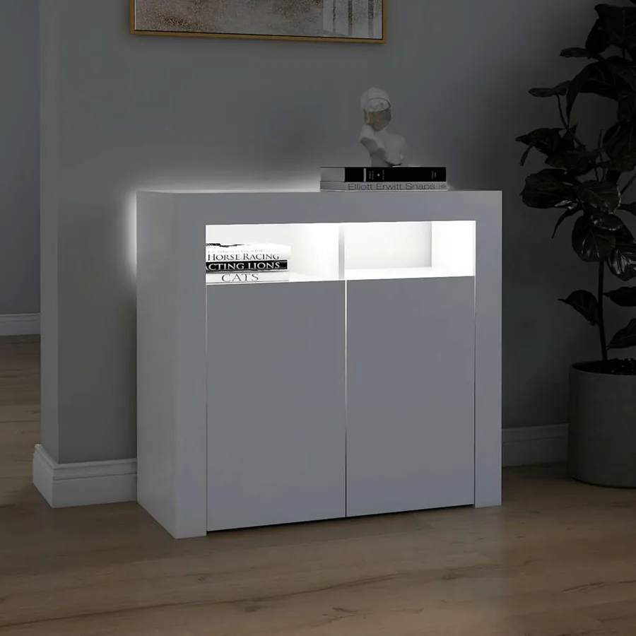 Buffet avec lumières LED Blanc 80x35x75 cm - 5