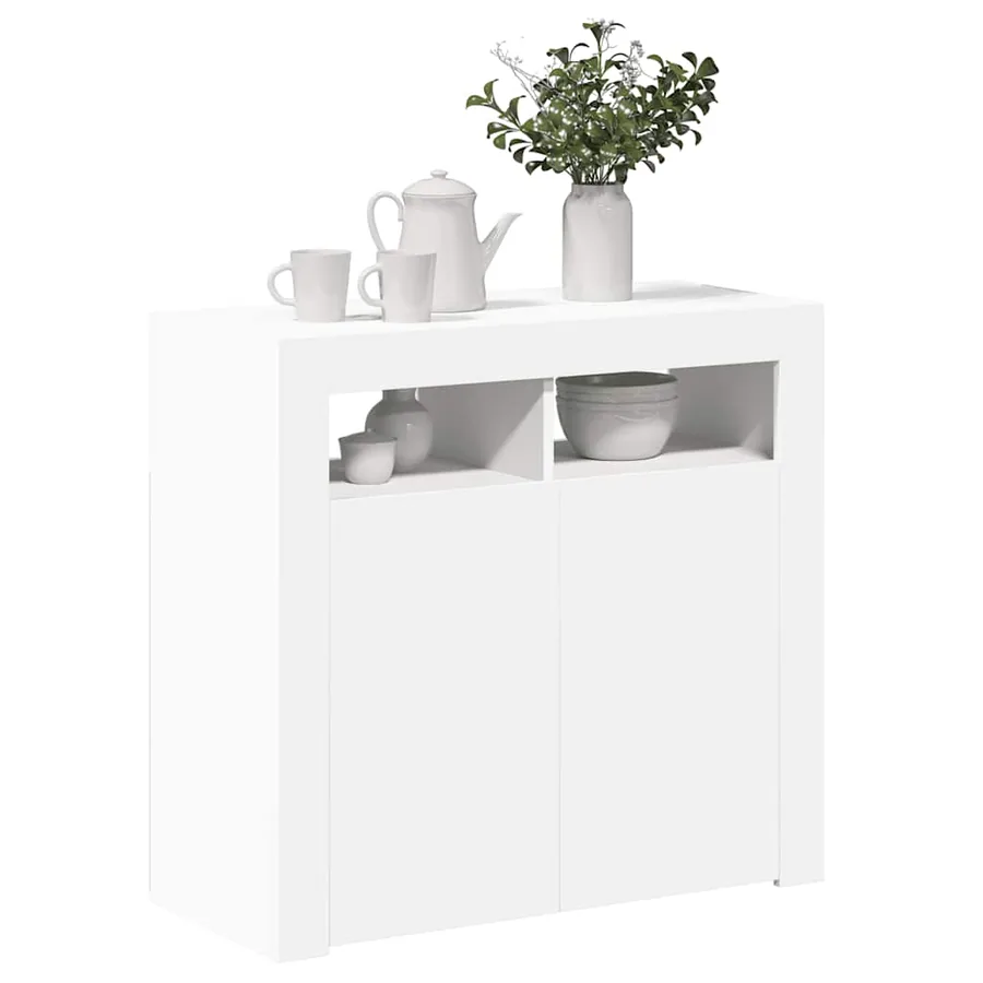Buffet avec lumières LED Blanc 80x35x75 cm - 6