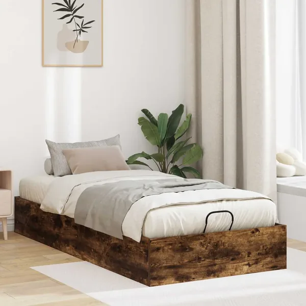 Cadre de lit ottoman Chêne Fumé 75,5 x 190 cm Bois d’ingénierie