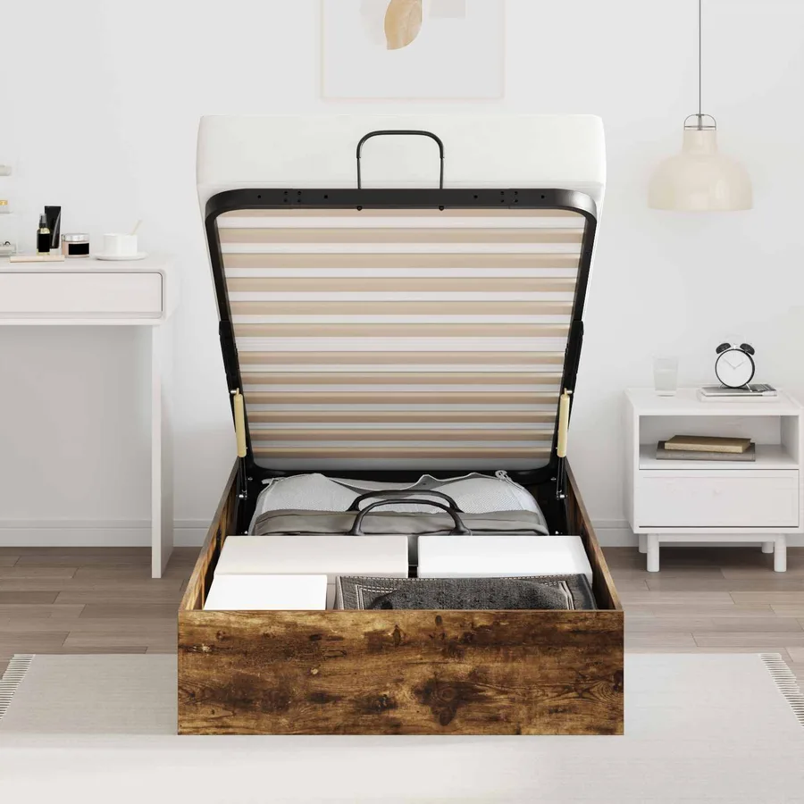 Cadre de lit ottoman Chêne Fumé 75,5 x 190 cm Bois d’ingénierie - 4