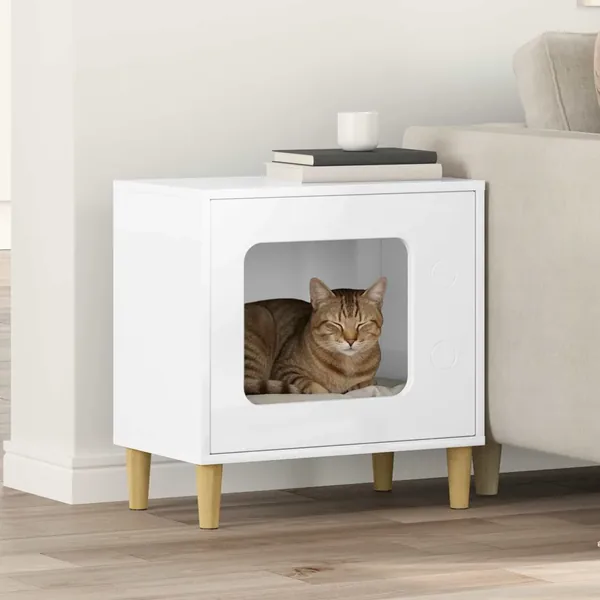 Maison pour chat Blanc Brillant 51 x 30 x 52 cm