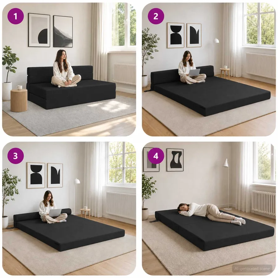 Canapé-lit pliable Noir 152 x 86,5 x 60 cm Tissu - 7