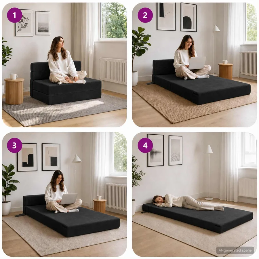 Canapé-lit pliable Noir 100 x 80 x 60 cm Tissu - 7