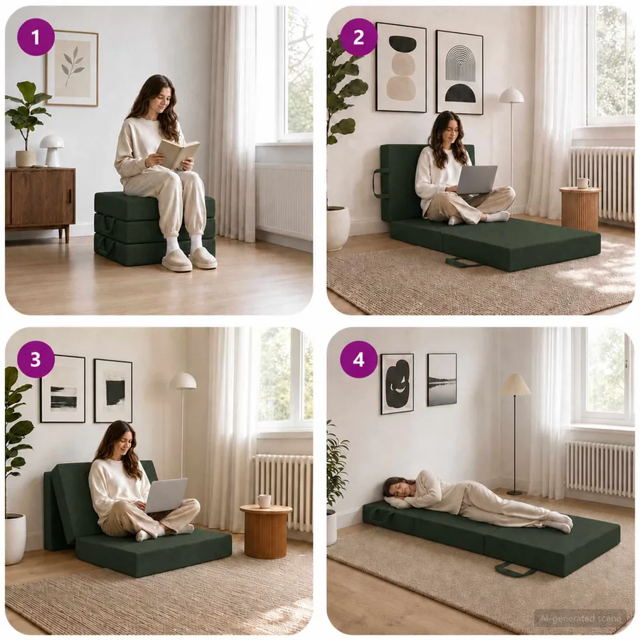 Canapé-lit pliable 75 x 63 x 45 cm Vert foncé - 9