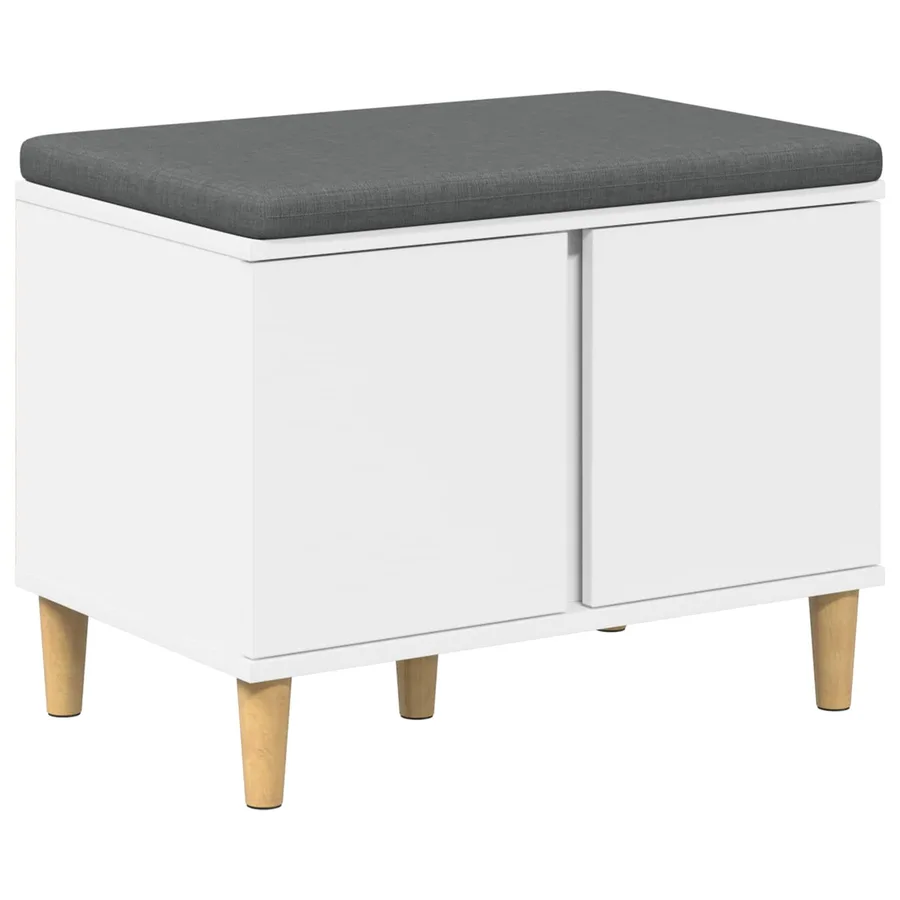 Banc d'entrée Blanc 60 x 38 x 46 cm Bois Ingénierie et Tissu - 2