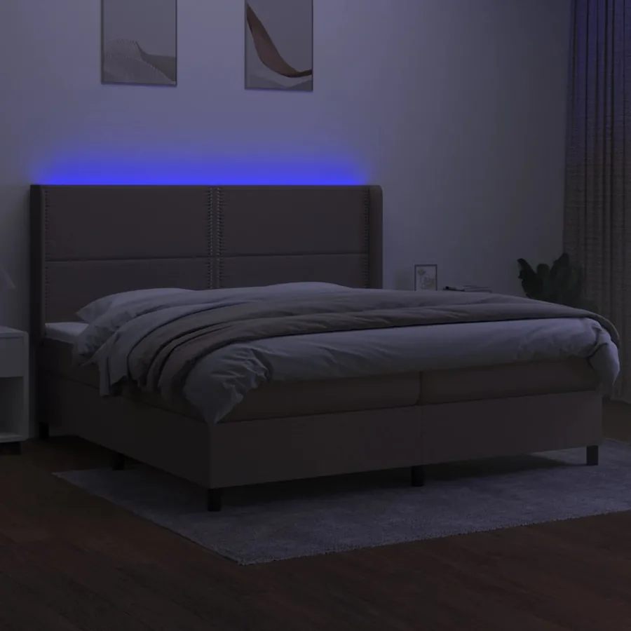 Sommier à lattes de lit matelas LED Taupe 200x200 cm Tissu - 3
