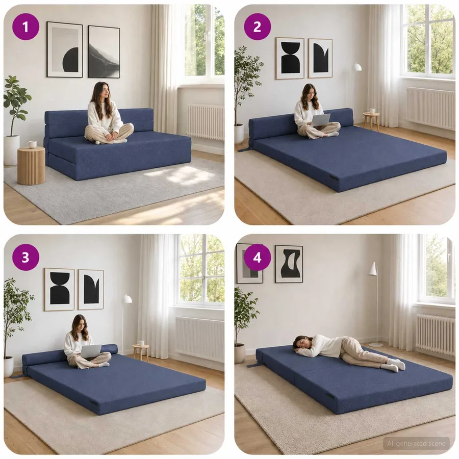 Canapé-lit pliable Bleu 152 x 86,5 x 60 cm Tissu - 7