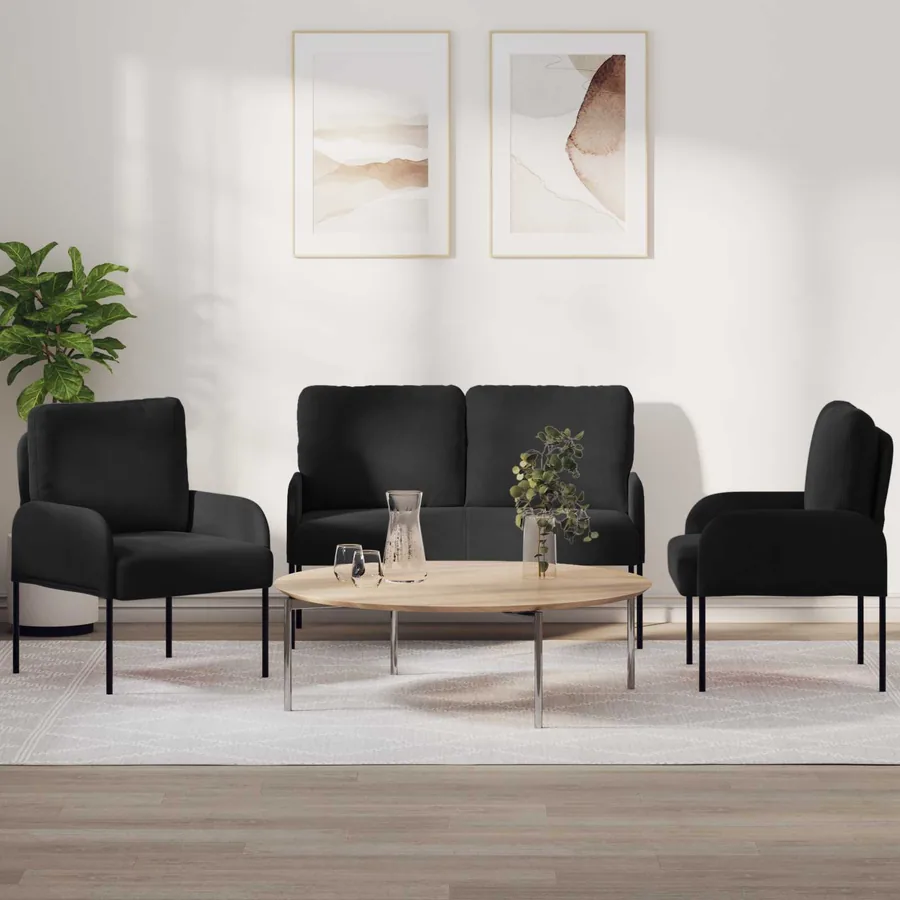Ensembles de canapés 3 pcs Noir 115 x 56 x 80 cm Contreplaqué