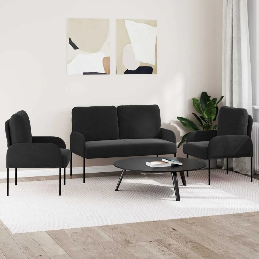 Ensembles de canapés 3 pcs Noir 115 x 56 x 80 cm Contreplaqué - 3
