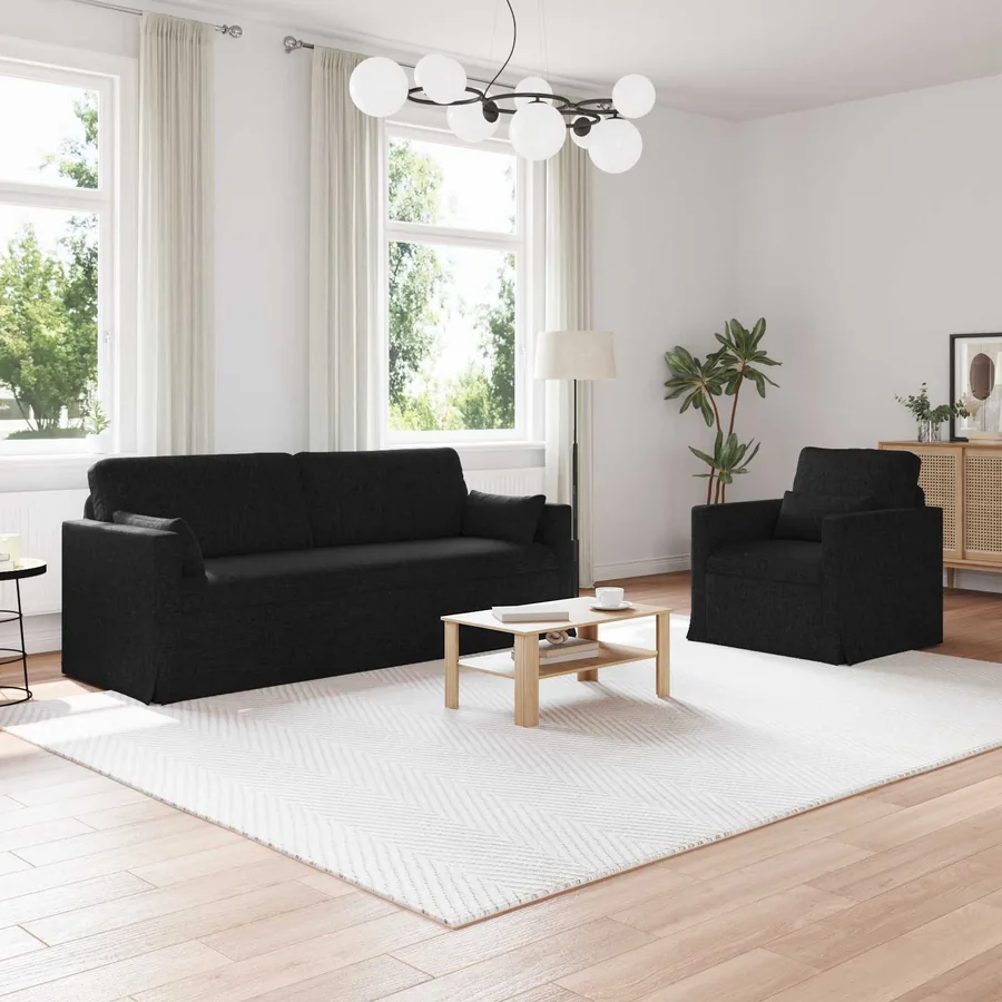 Ensemble de Canapés 2 pcs Noir 198 x 78 x 80 cm tissu