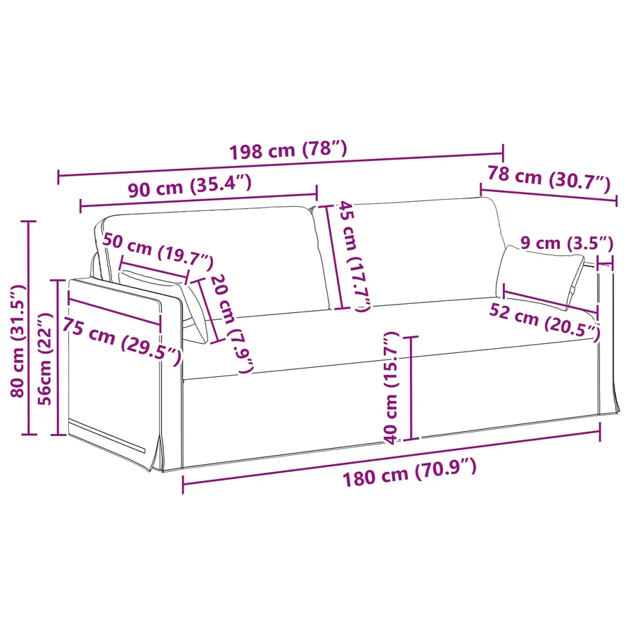 Ensemble de Canapés 2 pcs Noir 198 x 78 x 80 cm tissu - 8