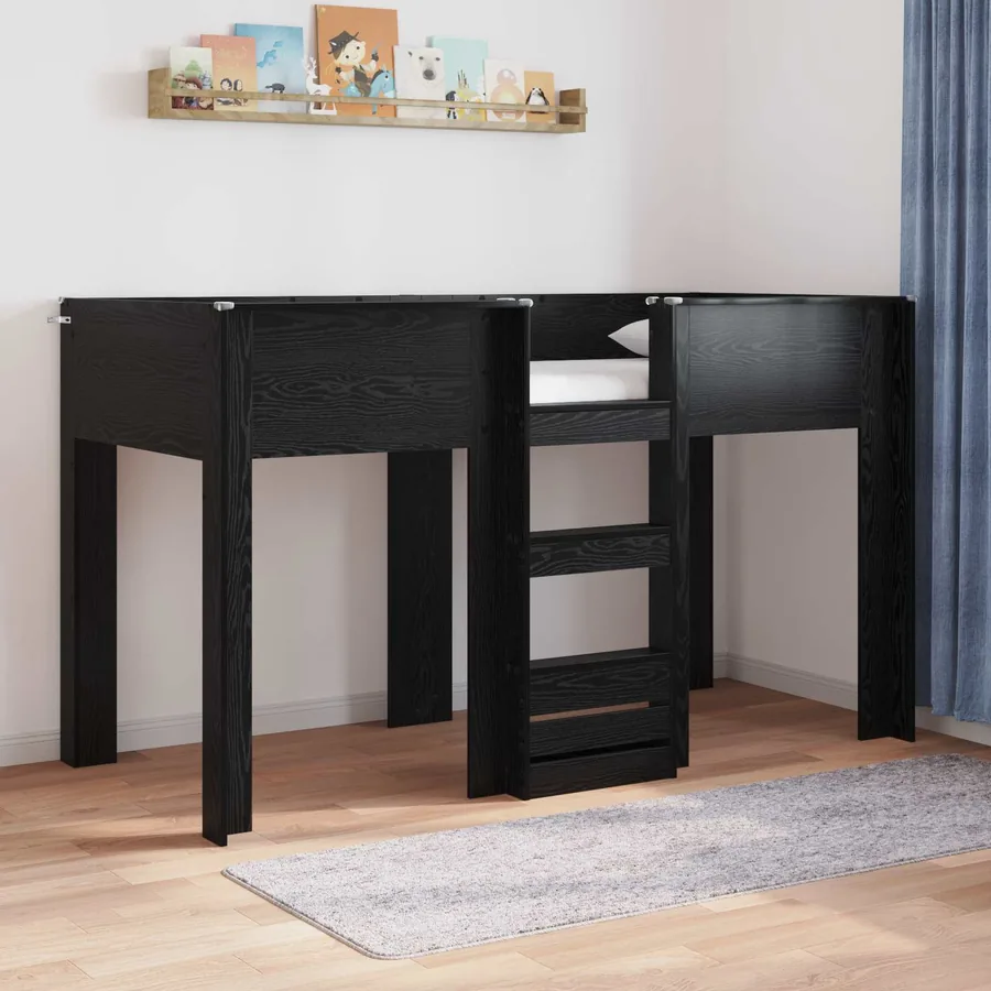 Lit Superposé pour Enfants avec stockage Chêne noir 75 x 190 cm