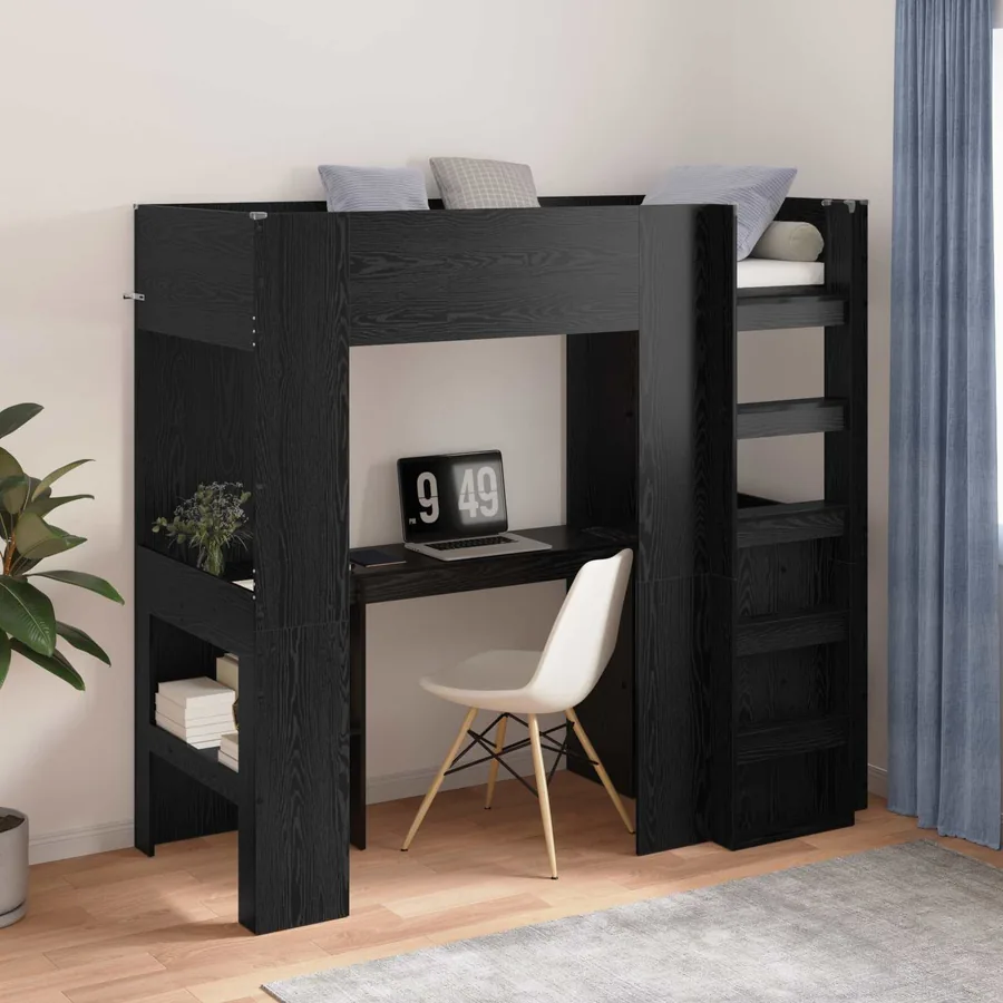 Cadre de lit superposé avec bureau Chêne noir 75 x 190 cm