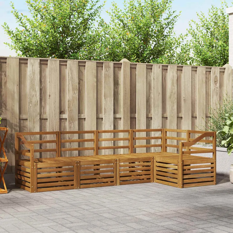 Ensemble de canapé d'angle 5 pcs Naturel Bois d'Acacia Massif