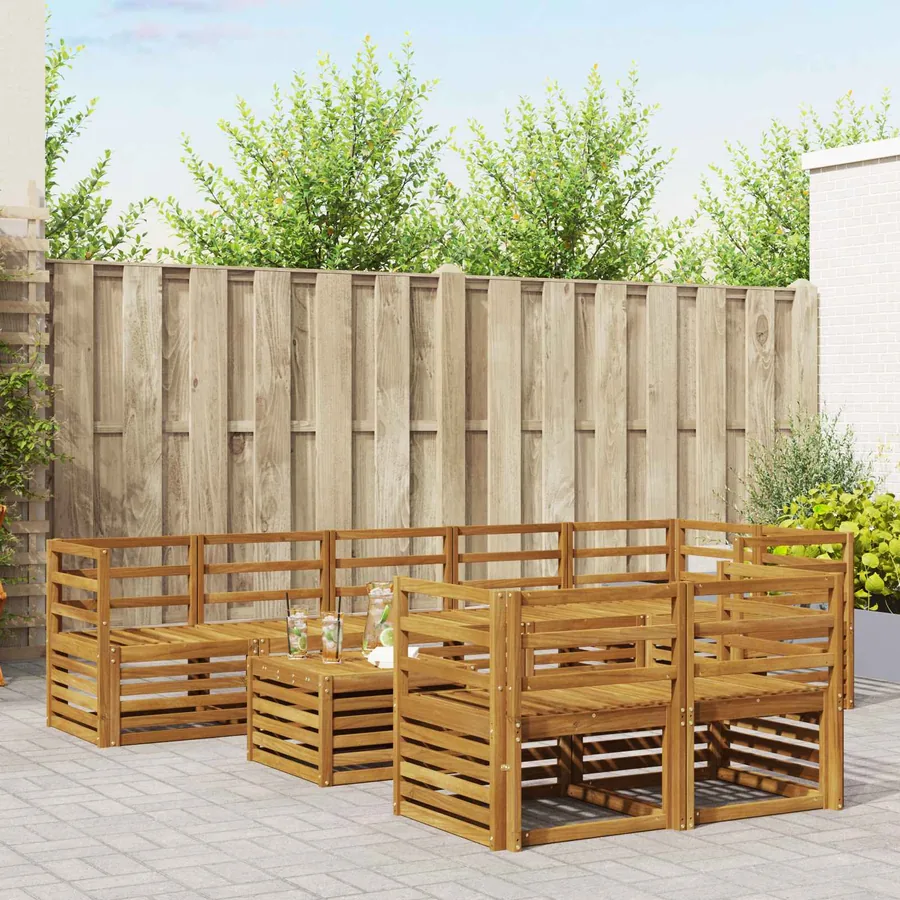 Ensembles de canapés 9 pcs Naturel Bois d'Acacia Massif